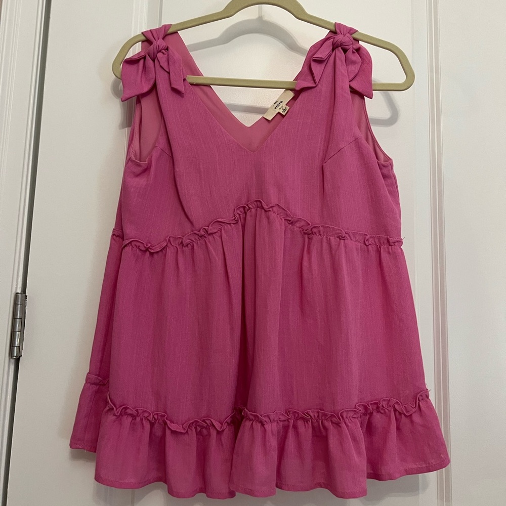 Impressions Boutique Ruffle Tie Shoulder Babydoll Style  Top